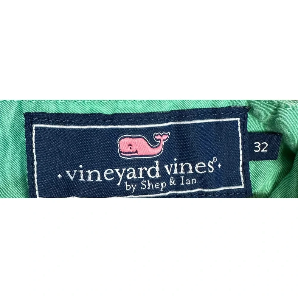 Vineyard Vines Club Shorts Mens 32 Green Khakis Twill Chino Golf Flat Front Logo